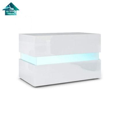 Bedroom Wooden High Gloss LED Lights Night Stand Cabinet Design
