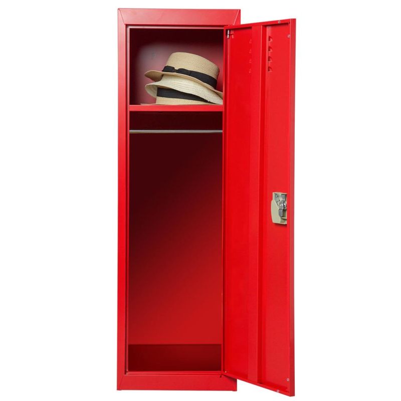 Strong Kd Structure Single Door Wardrobe Locker Kids Closet Cabinet Metal Locker with Hanger Rod