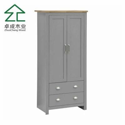 Gray Color MDF Faced Melamine Two Doors Two Drawers Wardrobe