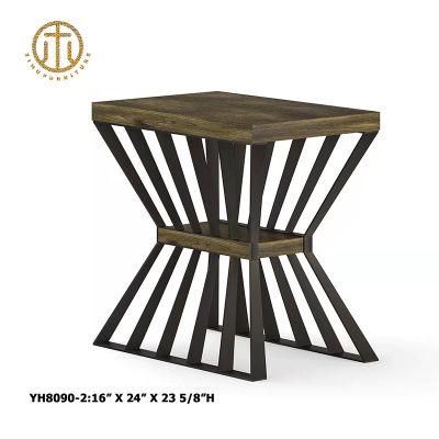 Metal Industrial Wind Frame Solid Wood Desktop Brown Coffee Table