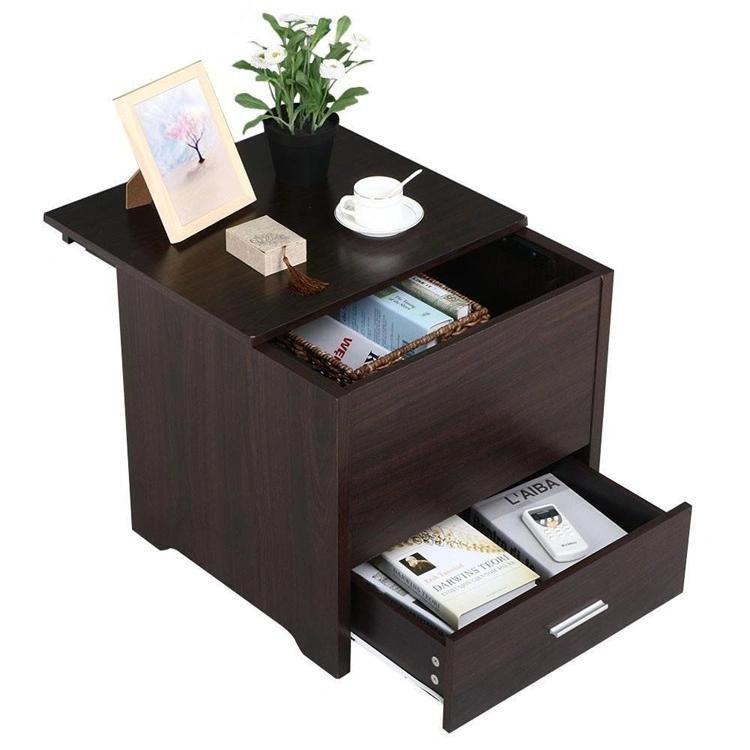 Black Wooden Nightstand with Two Drawers