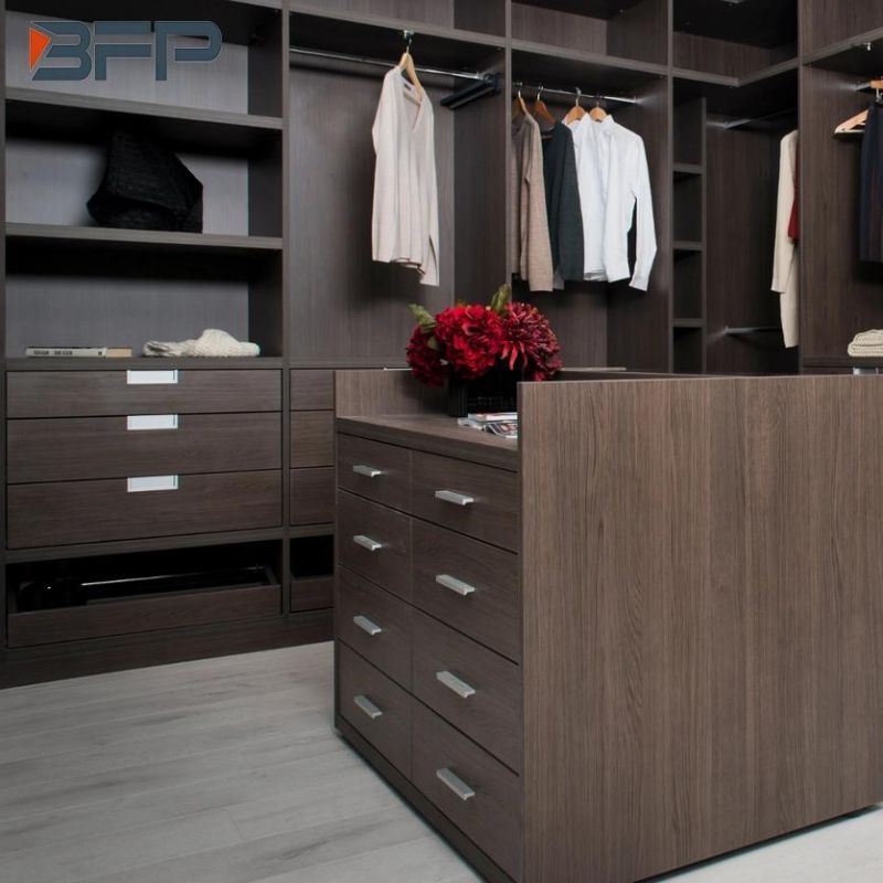 Open Wooden Grain Modular Ladies Closets