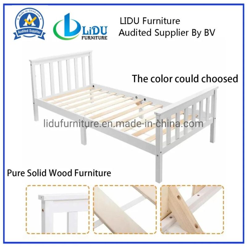 White Bed Frame Wood Platform Bed with Headboard Slatted Footboard