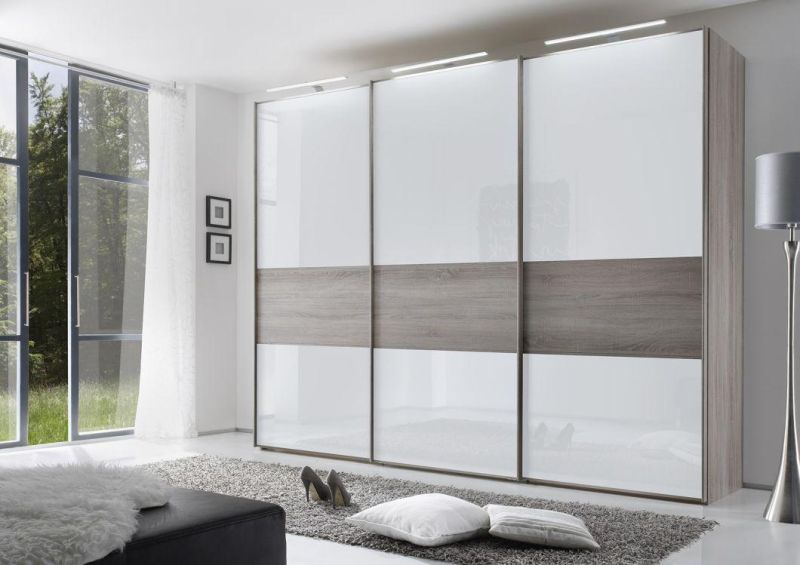 PA Cheap MDF Clothes 3 Sliding Door Plastic Design Bedroom Wardrobe Cabinet with Drawers