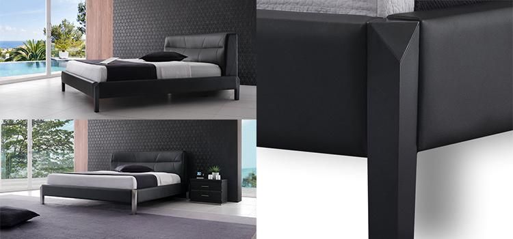 Modern Design Soft Bed Wall Bed Italian Import Leather Bed with Headboard Gc1710