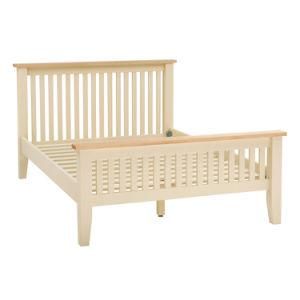 Solid Wood Double Bed, White Painted Wooden Bed