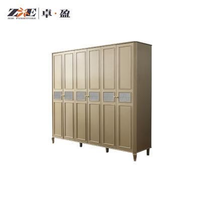 Modern Wooden Golden Design 6 Doors Wardrobe Closet for Home Use