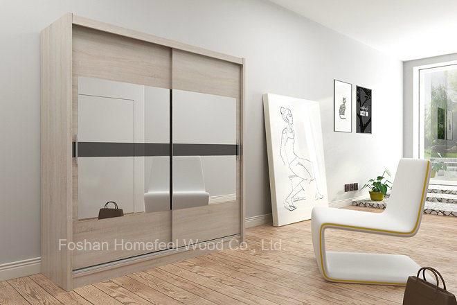 Popular Warm White Bedroom Mirror Sliding Door Wardrobe (HF-EY023)