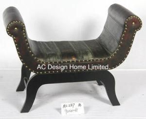 Vintage PU Leather/Wooden Ottoman Bench