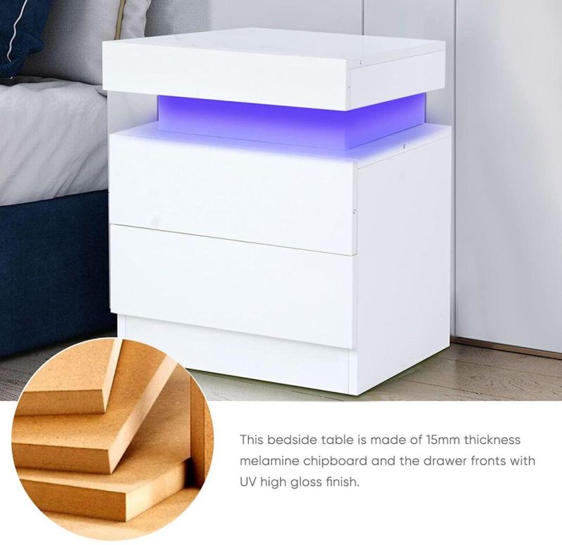 Modern Bedside Table Nightstand Side Table with Colorful LED Light for Living Room