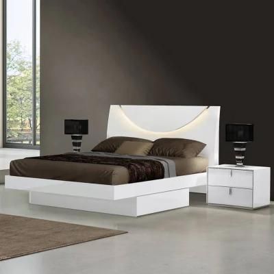 Nova U Shaped LED Headboard White High Gloss Lacquer Bed with Pull-out Storage Drawer