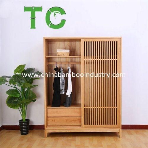 Bamboo Bedroom Wardroe with Sliding Door 2 Drawer Storage Cabinet