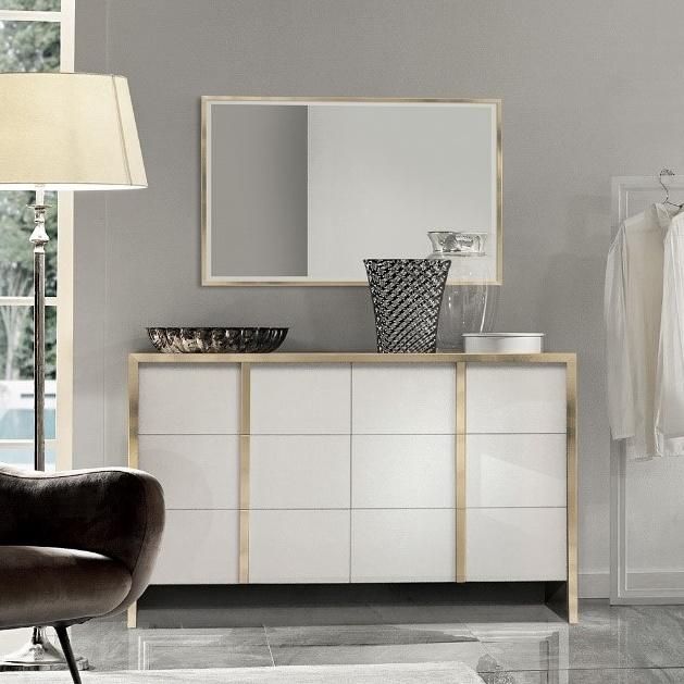 Nova European Light Luxury Bedroom Furniture Glossy White Dresser Golden Frame