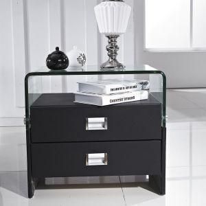 Mirror Glass Black Nightstand with Bed (A18)
