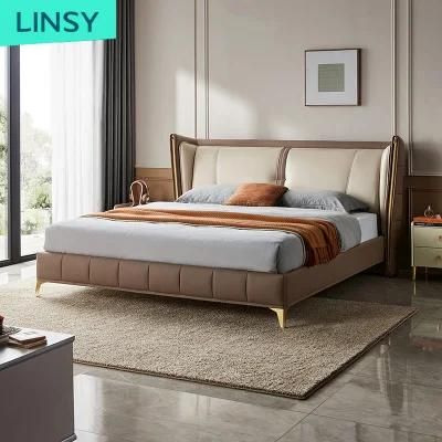 Linsy Modern Style Brown Genuine Leather King Size Bed R672