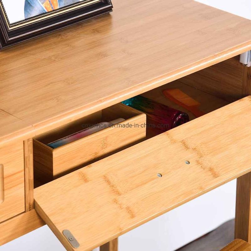 Bamboo Vanity Table 1 Set Functional Dressing Table with Drawer and Mirror Modern Style Brief Style Wooden Dresser