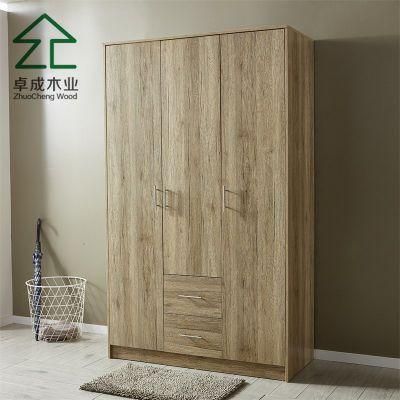 Teak Color Three Doors Two Drawers Wardrobe with Handle