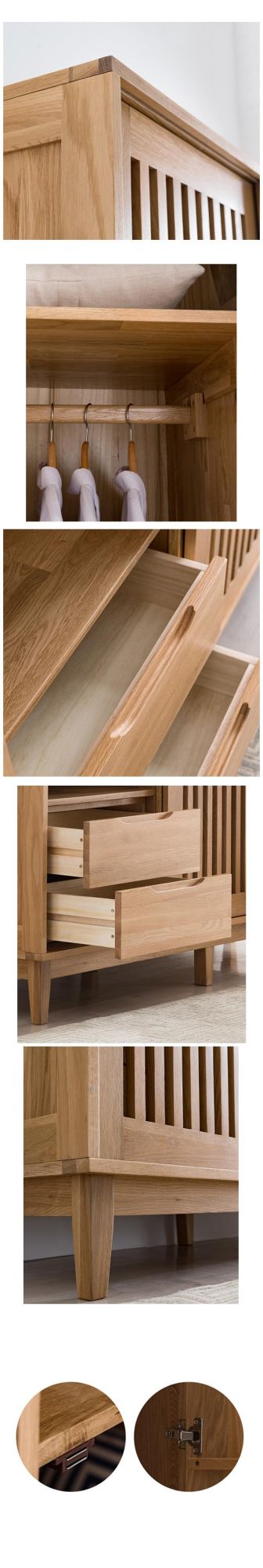 Nordic Japanese Style Solid Wood Wardrobe Simple Bedroom Furniture White Oak Sliding Door Wardrobe Storage Cabinet Custom 0038