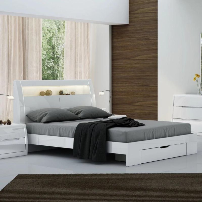 Nova White Laquer Finish Full Size Bed with LED Lights