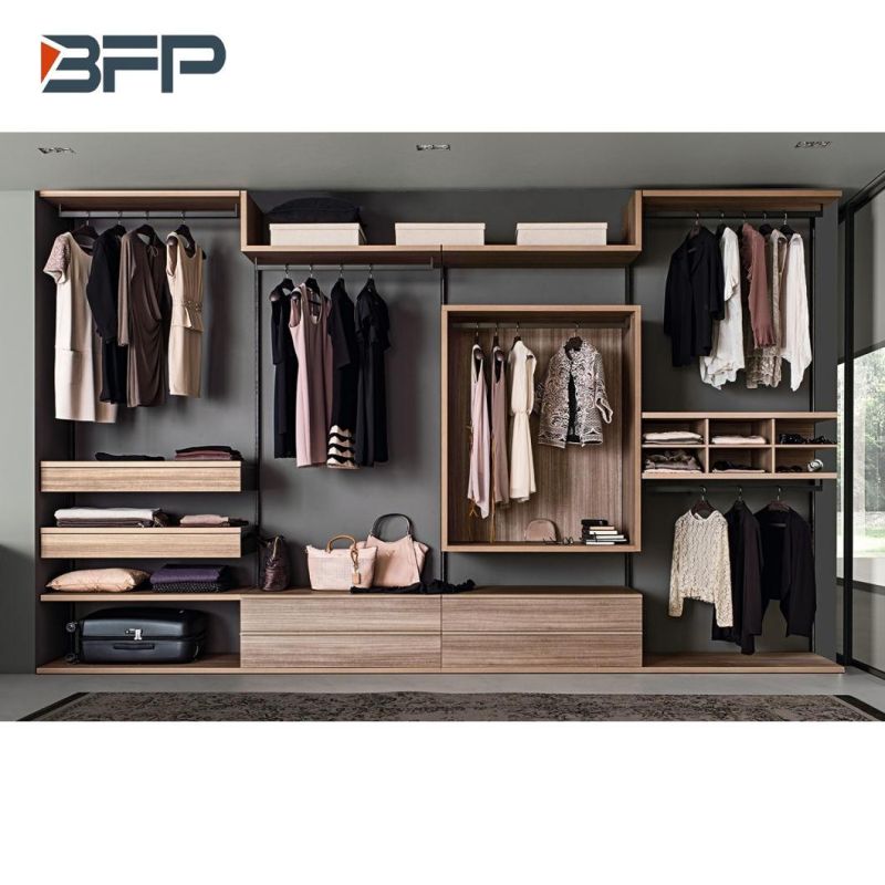 High End Stylish Closet with Light Wood Grain Melamine Finish