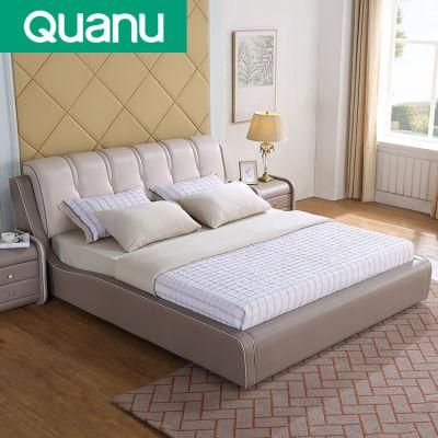 93275 Quanu Simple Modern Bed Furniture Genuine Leather Bed Set Queen Size