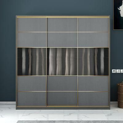 Scandinavian Design Translucent Gray Sliding Door Bedroom Wardrobe