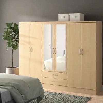 Bedroom Furniture Large Space Storage Wardrobe 6-Doors Wooden Wardrobe