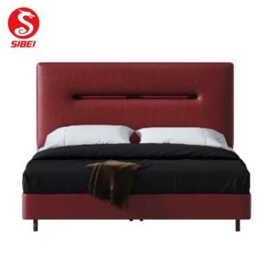 Chinese Modern Home Bedroom Furniture Wooden Leather King Size Bed