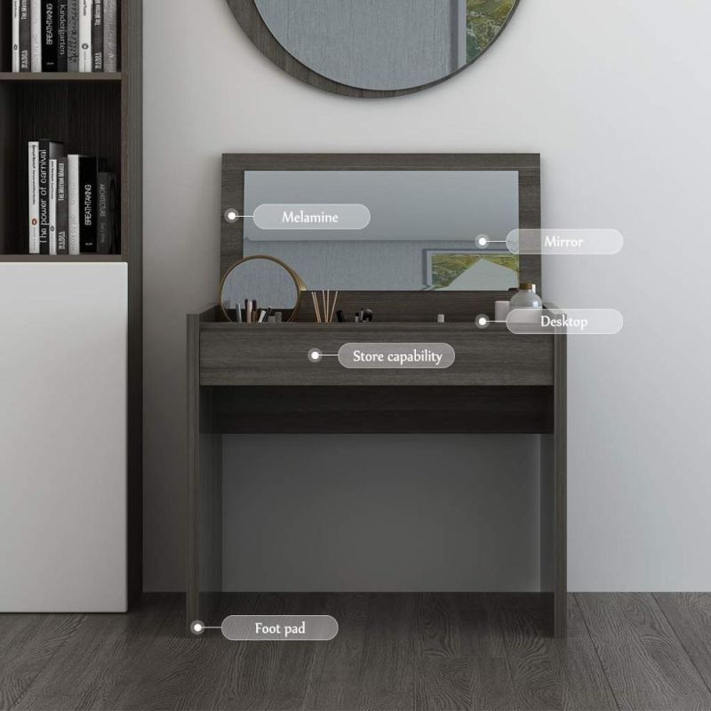 Modern Vanity Mirror Grey Makeup Dressing Table with Flip-Desktop