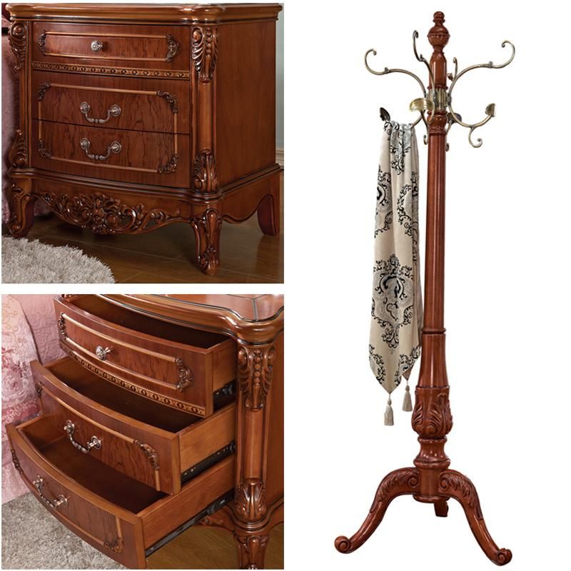 Wholesale Antique Bedroom Furniture Set with Wood Bed and Wardrobe