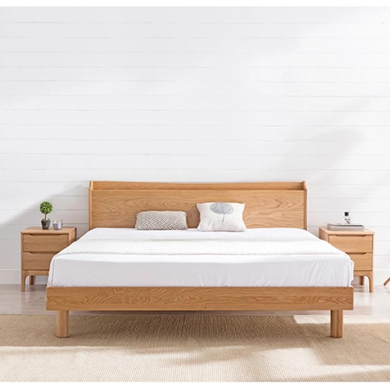 Nordic Bedside Table Full Solid Wood Simple Oak Bedside Cabinet Japanese-Style Log Color Bedroom Furniture Double Drawer Locker 0036
