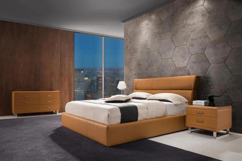 Double Simple Designs King and Queen Size Leather Modern Soft Wall Bed for Bedroom Furniture