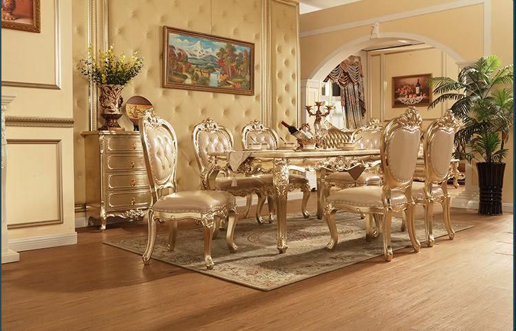 Wood Dining Table Chair Rectangle 6 People Dining Table Luxury Champagne