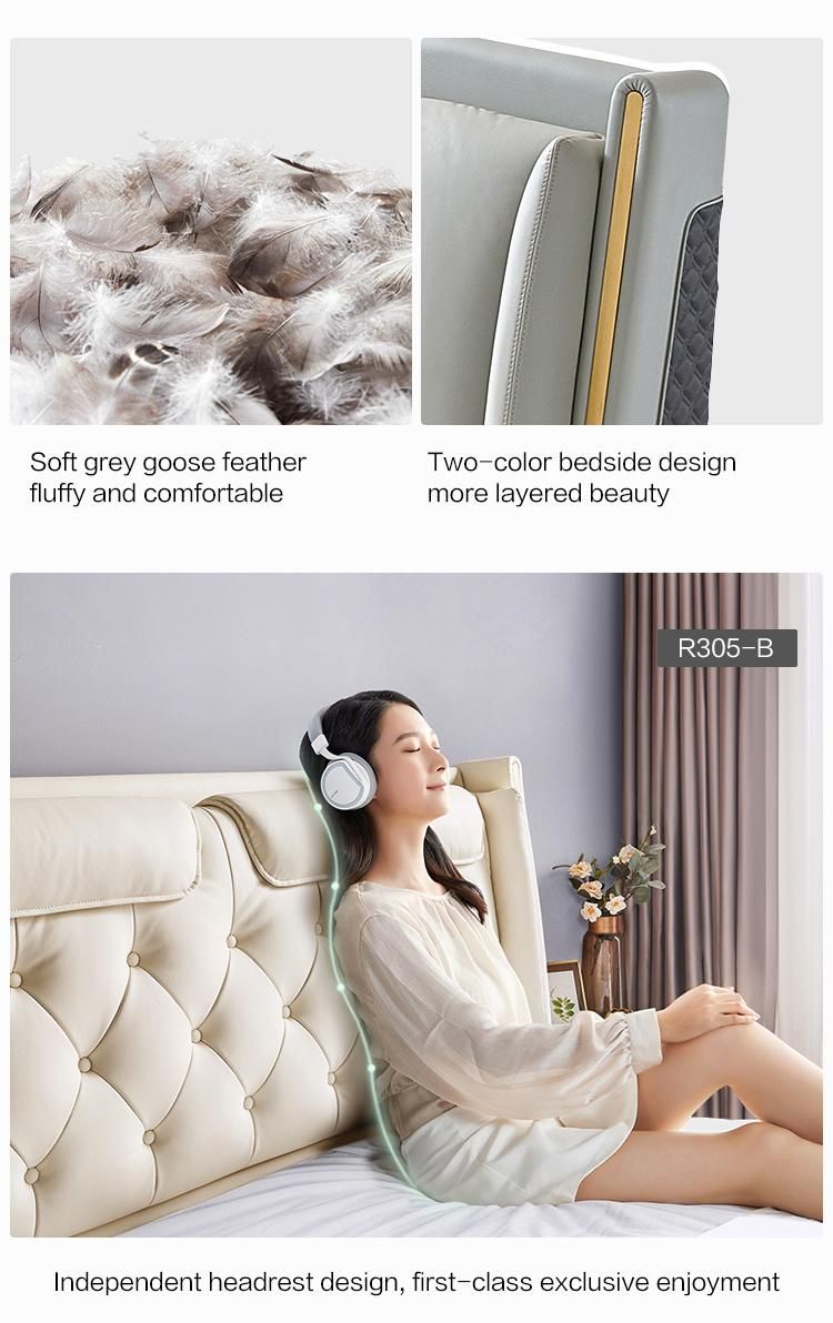 Linsy Square White Wooden Furniture Modern Leather Bed Designs R305