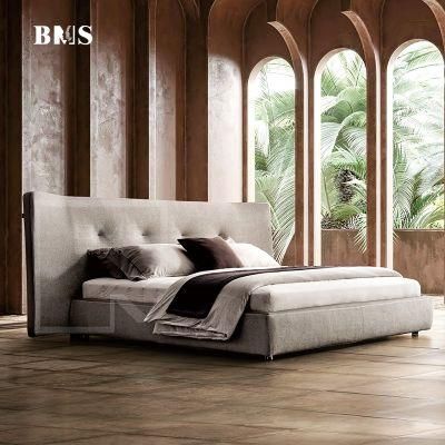 Luxury Italian Modern Contemporary King Size Queen Size Upholstery Bed with Large Headboard and Storage
