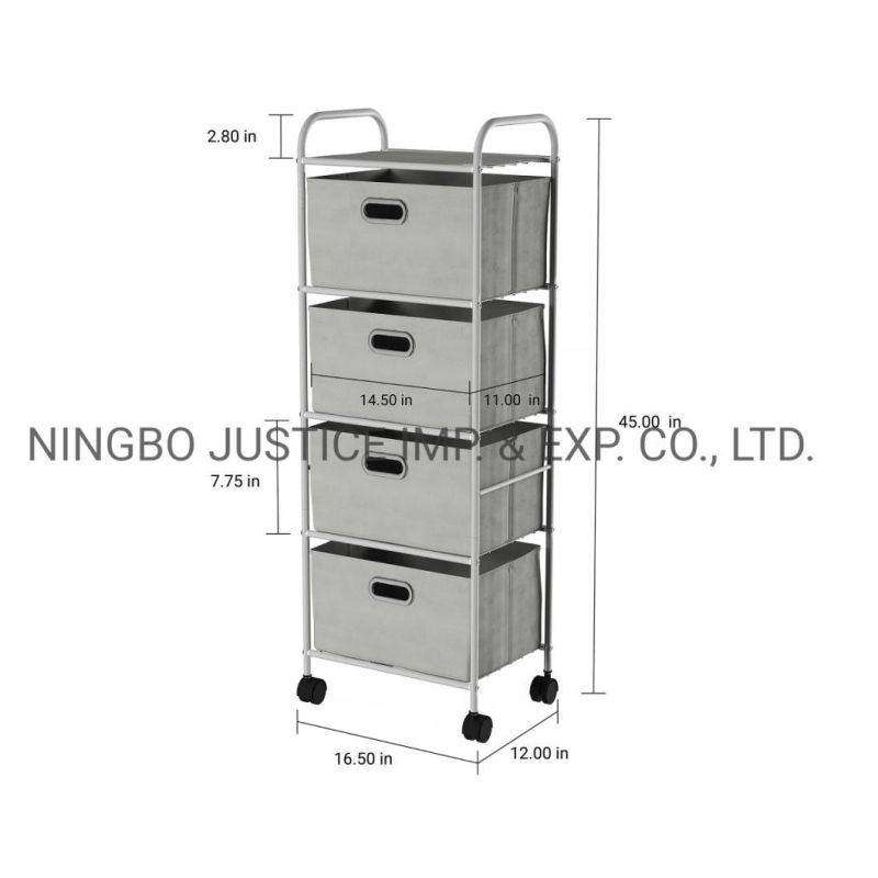 4 Drawer Rolling Storage Cart on Wheels, Portable Metal Storage Organizer with Fabric Bins (JGH0045)
