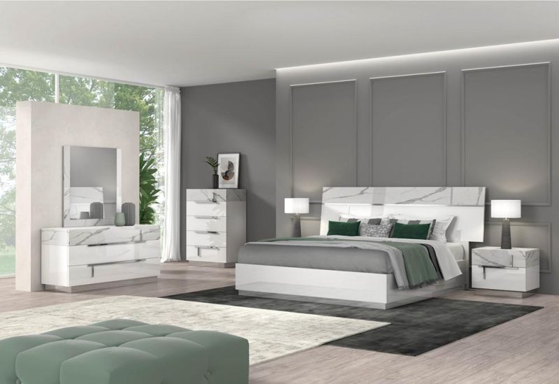 Nova 2110jaa005 MID-Century Style White & Grey Stripes Marble Finish Bedroom Suites Furniture