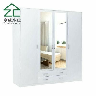 White Color MDF Faced Melamine 6 Doors 2 Drawers Wardrobe