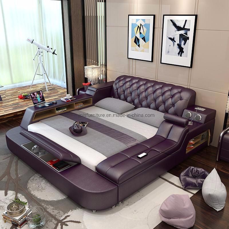 (MN-MB95) Modern Unique Design Bedroom Bed with Recliner/Cabinets/Safe/Bluetooth/Pop-up Desk