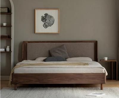 North American Black Walnut Modern Nordic Minimalist Cherry Wood Double Solid Wood Bed 0007