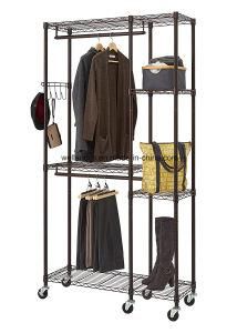 Moveable Portable Metal Garment Rack Rolling Clothes Hanger Closet Organizer Hanging Shelf Rail Trolley Clothing Shelving Unit