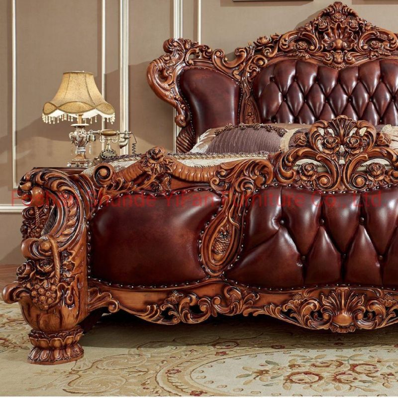 Wood Carved Luxury Bedroom Bed in Optional Furnitures Color From Chinese Furniture Factory