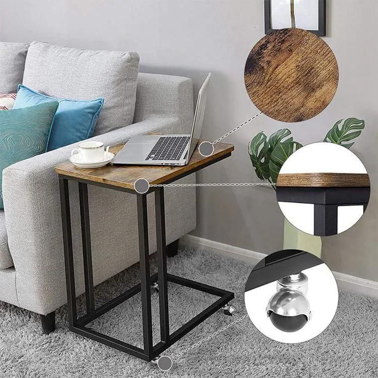 Side Coffee C Shaped Table for Sofa Bedside Table on Wheels