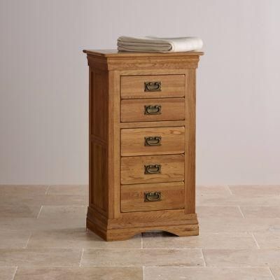 Rustic Vintage Oak Solid Wood 5 Drawer High Chest