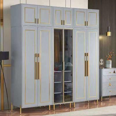 Chinese Simple Design Light Blue Open Door Wardrobe