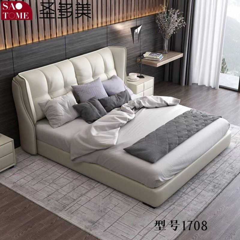 Modern Hotel Steel Wood Solid Wood Beige Double King Bed