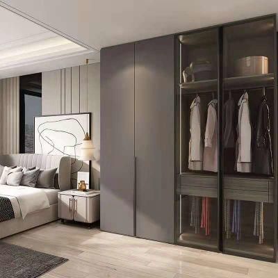 Custom Simple Design Solid Wood Black Bedroom Wardrobe