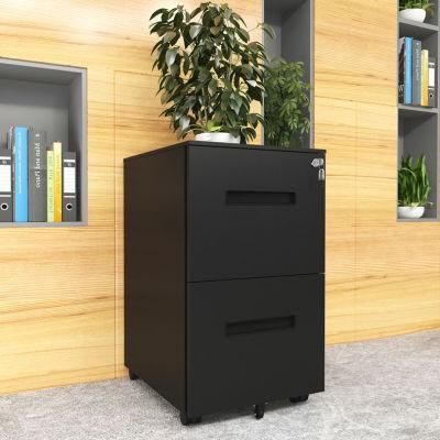 Locking 2-Drawer Steel Rolling File Cabinet Black Drawer Cabinet Under Desk File Cabinet