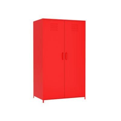 Metal Locker Storage Cabinet Locker Children Locker Double Doors Lokcer Hanging Cloth Home School Classroom Requires Assembly, Red