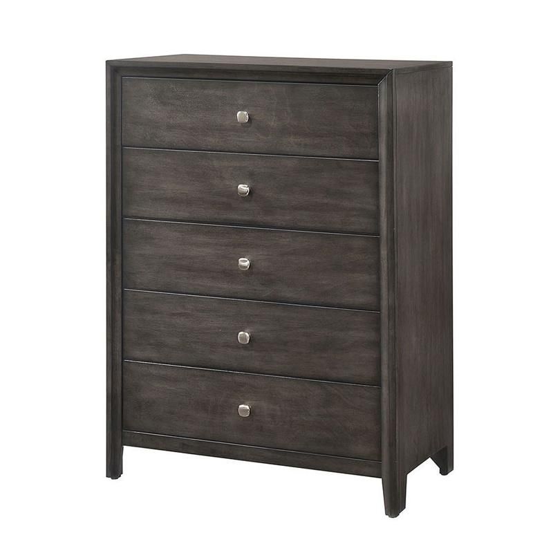 Nova Dark Brown Finish 5 Drawer Chest with Silver Knob Handle